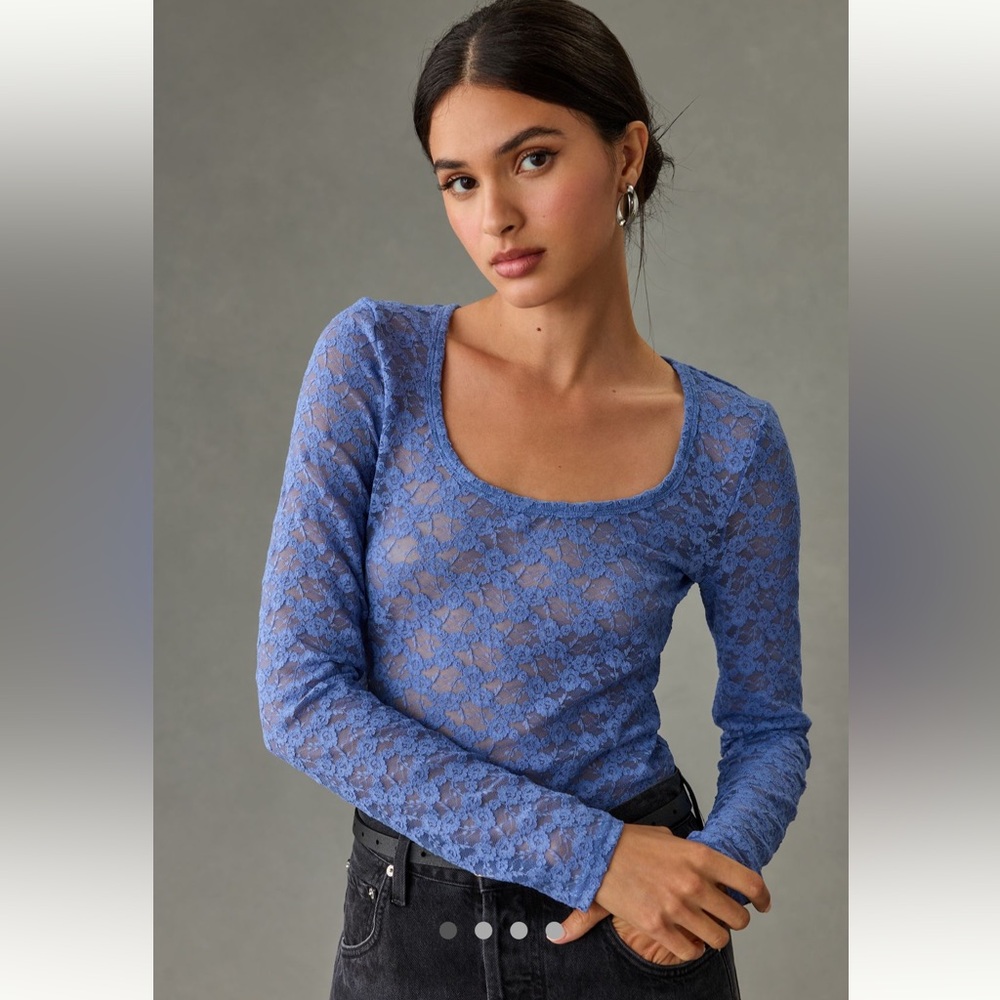 Anthropologie Maeve lace layering top Hazy Evening Blue Small Scoopneck